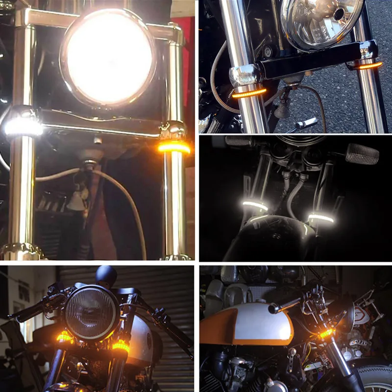 

2pcs LED Motorcycle Turn Signal Light DRL Amber White Sequential Ring Fork Strip Lamp signal lamp 12V for Honda for Suzuki
