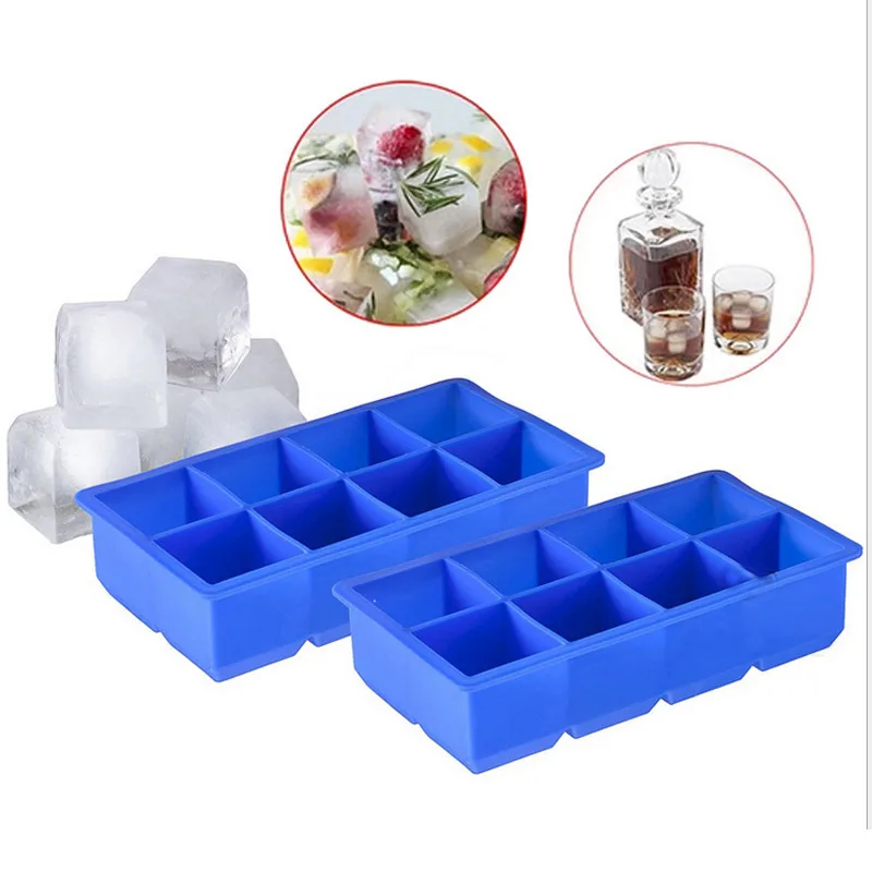 8 больших сеток пищевой силиконовый кубик льда Большой квадратный лоток DIY форма