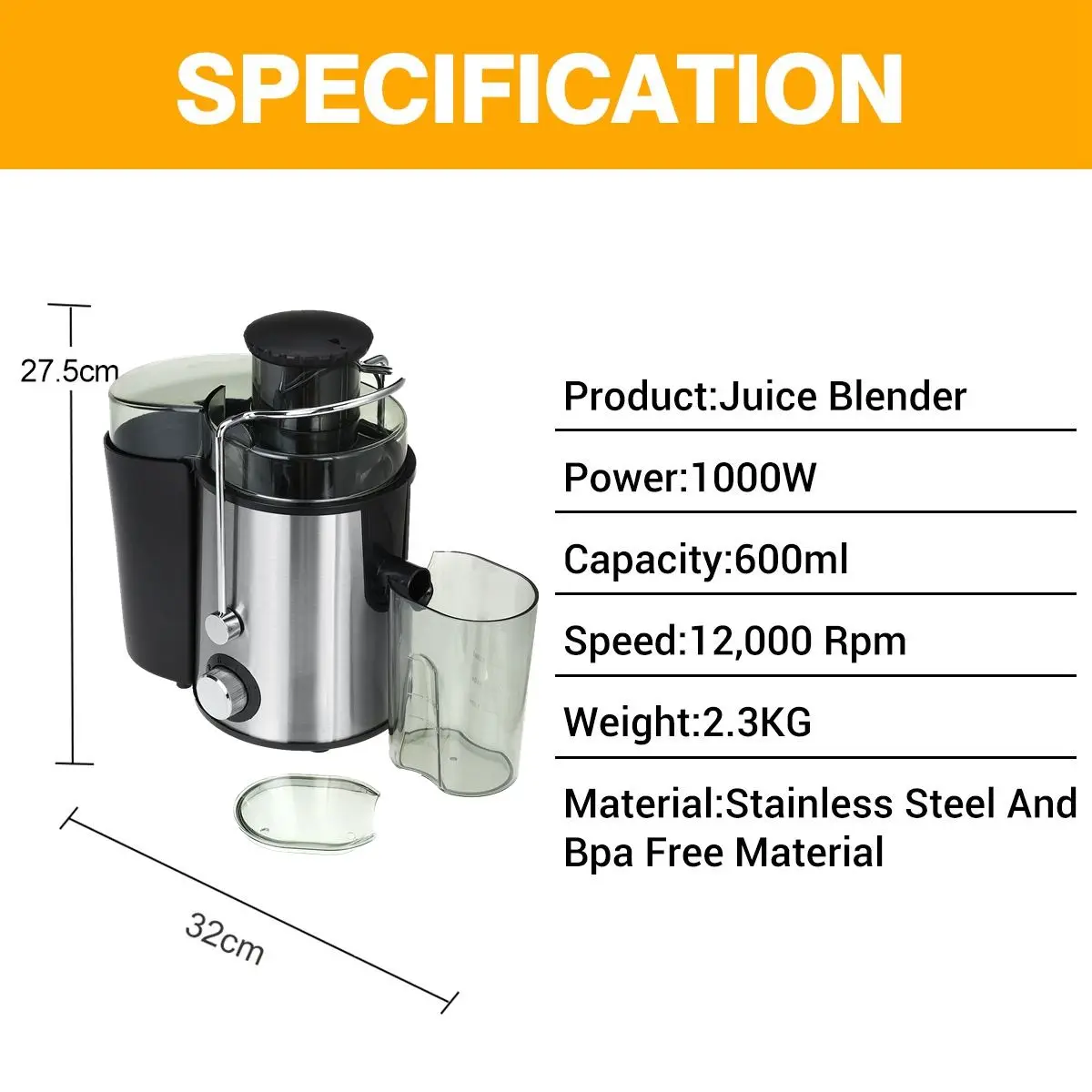 

1000W Electric Juice Extractor Stainless Steel Juicers Household Fruit Vegetables Drinking Machine for Home Kitchen 220V 2 Gear