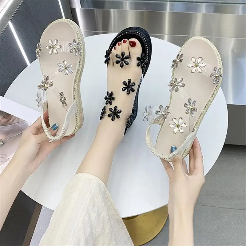 

Women's Shoes Fashion Trend Elegant Classic PU Stitching Transparent Rhinestone Flower Elastic Band Comfortable Sandals 6KF168