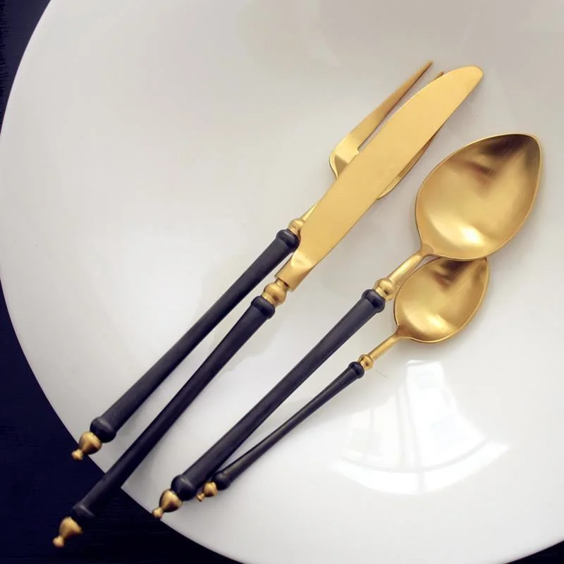 

Black gold mist surface luxury knife fork spoon set household 304 stainless steel chopsticks cutlery