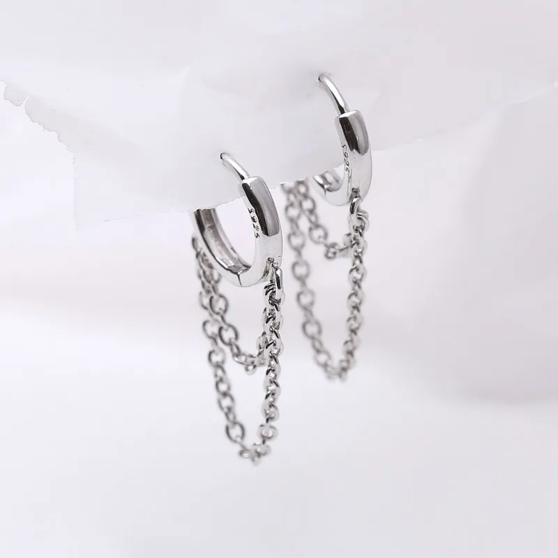 Real 925 Sterling Silver Double Layer Tassel Hoop Earrings For Women INS Popular Cold Style Women Fashion Jewelry Flyleaf New