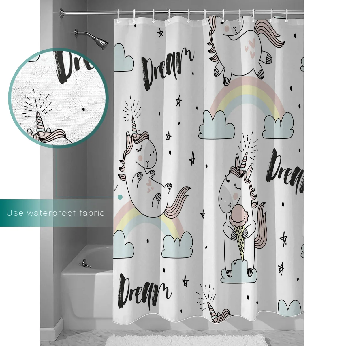 Unicorn Rainbow Cartoon Cloud Dream Print Shower Curtains Polyester Fabric Home Bathroom Decor Large Waterproof Curtain |