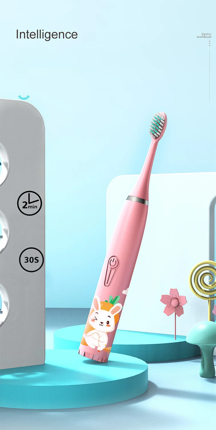 

Children's Electric Toothbrush Kids 3 To 12 Years Old Cleaning Care Oral Bacteria 6 Replacement Brush Heads USB Charging