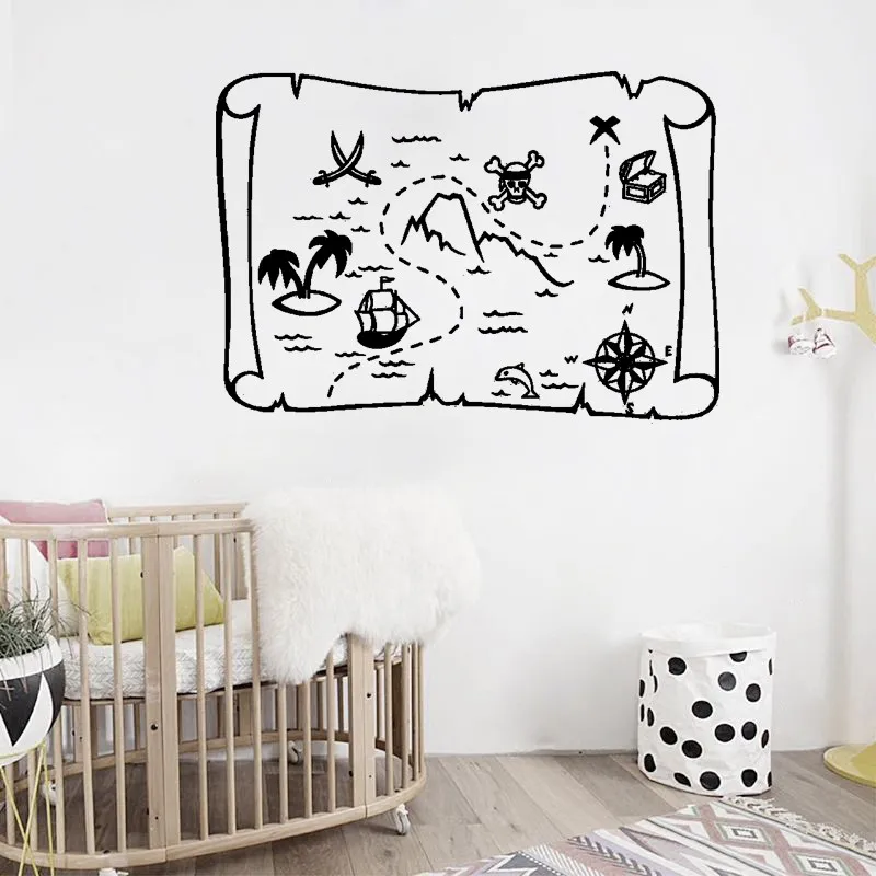 

Kids Children Treasure Map Wall Sticker Vinyl Art Design Poster Mural Boys Adventure Removable Ornament Stickers Decor LY1425