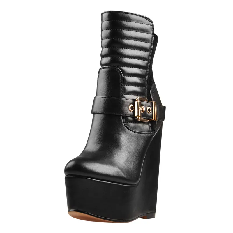 

Richealnana Women's Wedge Black Matte Ankel Booties Soft Leather Party Dress Lady Zipper Boots Plus Size For Winter EU35-EU46