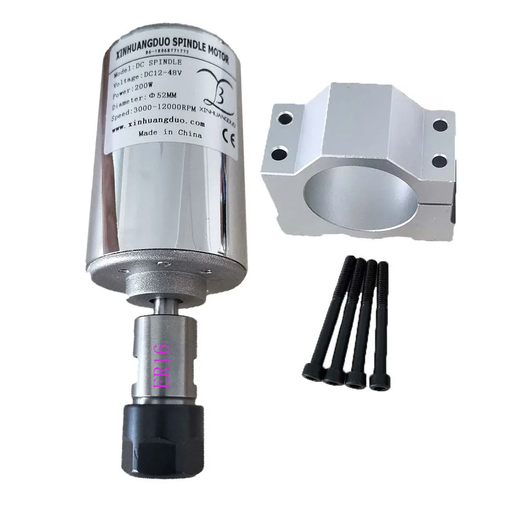 200 Вт шпиндель Мотор 12 V-48 V DC 0.2KW шпиндель с воздушным охлаждением высокого Скорость шпинделя щетка с воздушным охлаждением PCB гравировальный станок и кронштейн - Цвет: 200W  ER16