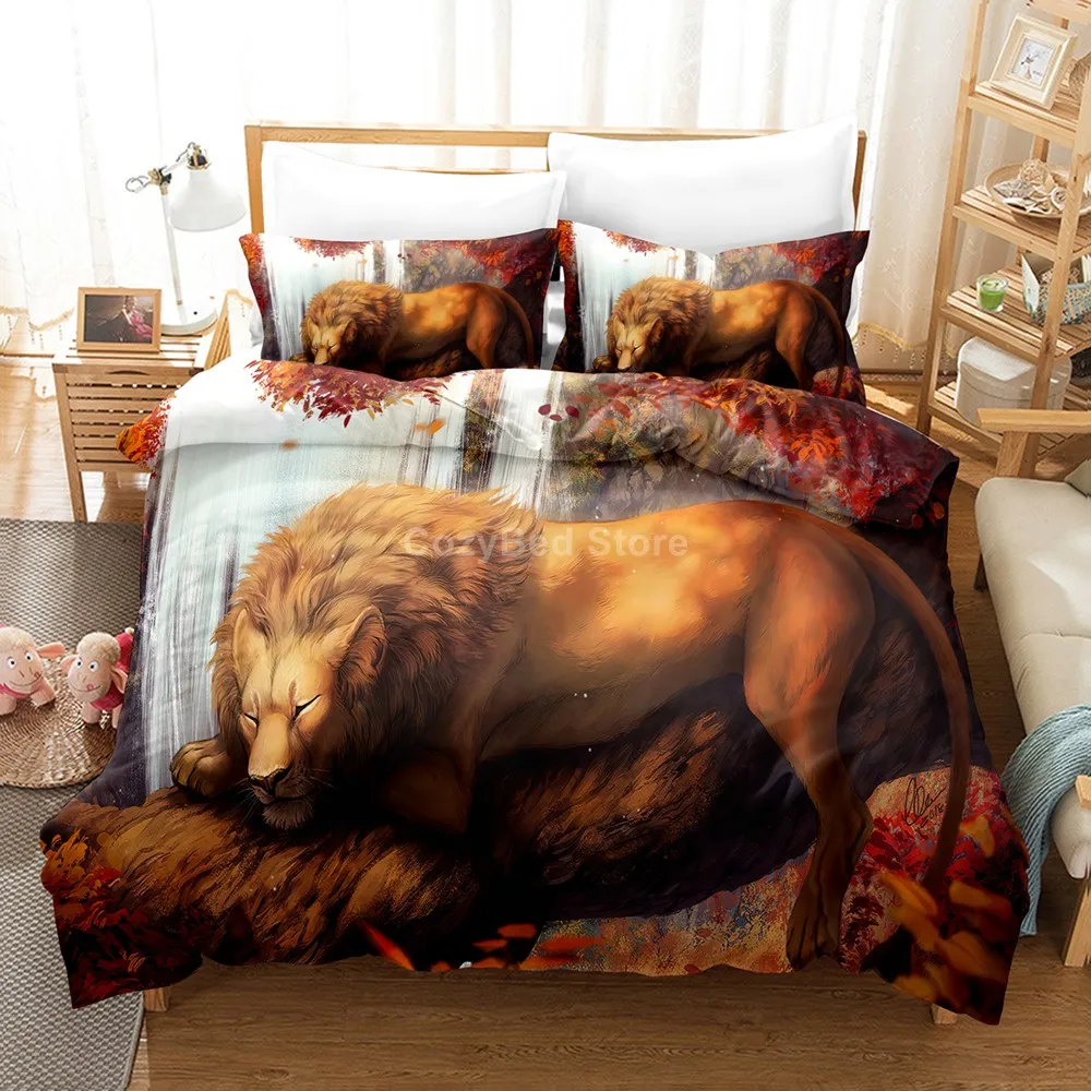 

Sleeping Lion 3d Bedding Set Animal Bed Linen Quilt Duvet Cover Sets Home Decor Twin Single Queen King Size Fashion Modern Gift