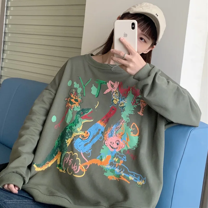 

Женский свитер с длинным рукавом, Свободный Повседневный свитер с принтом граффити в японском стиле, весна-осень