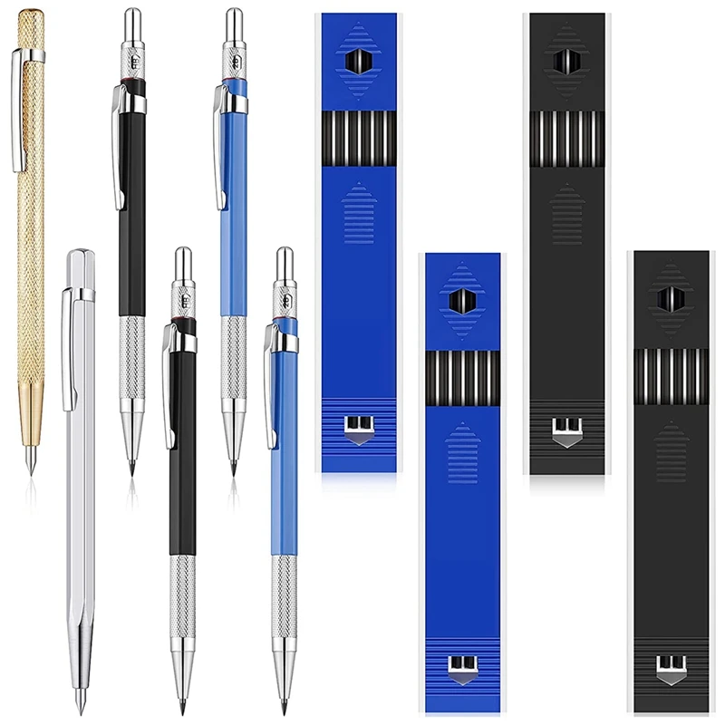 

4 Piece 2 mm Carpenter Pencils with Marker Refills and Tungsten Carbide Tip Scriber Engraved Pen for Wood Ceramics Metal
