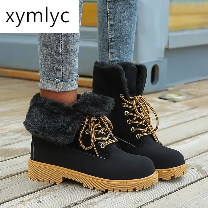 

Brand New Hot Ladies Chunky Heels Ankle Boots Fashion Winter Warm Fur Snow Boots Women 2020 Casual Shoes Woman Botas Mujer