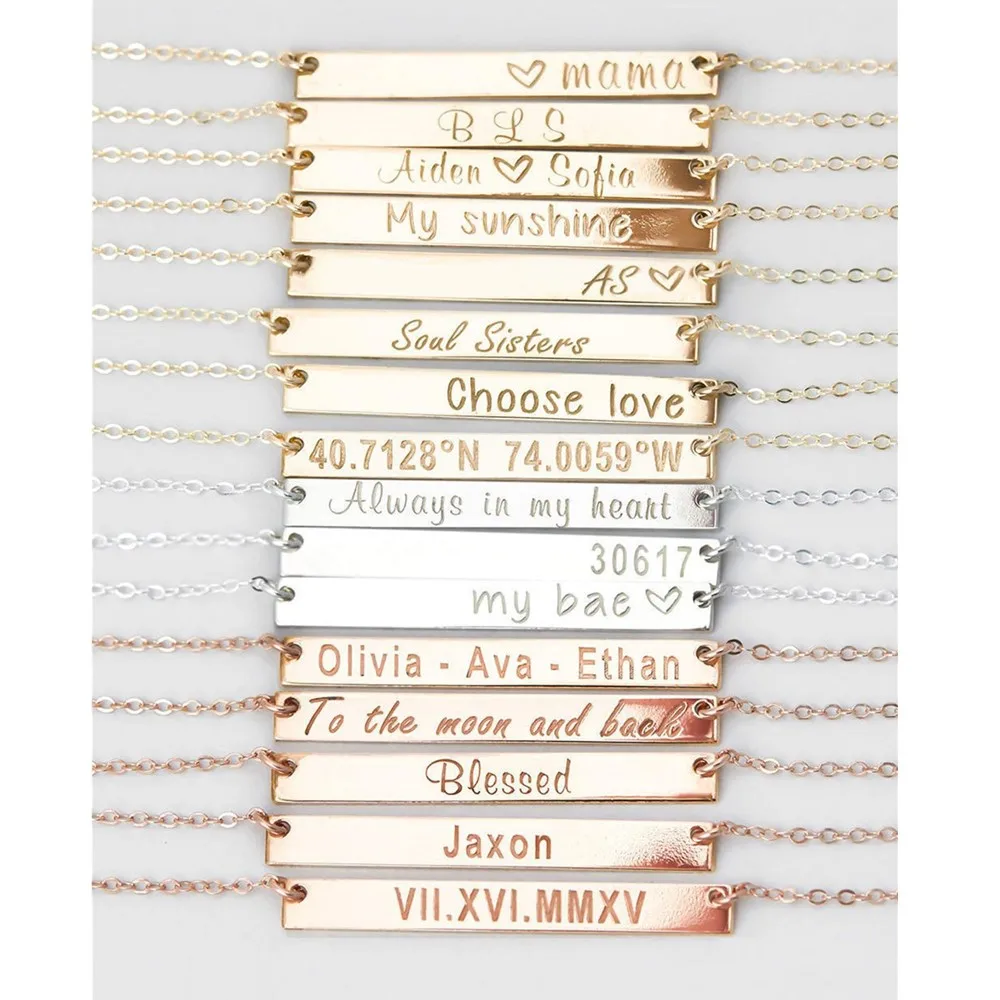 

Gold Bar Necklace, Personalized Gold Bar, Custom Bar Necklace, Silver, Gold or Rose Gold Bar Necklace, Valentine's Day Gift