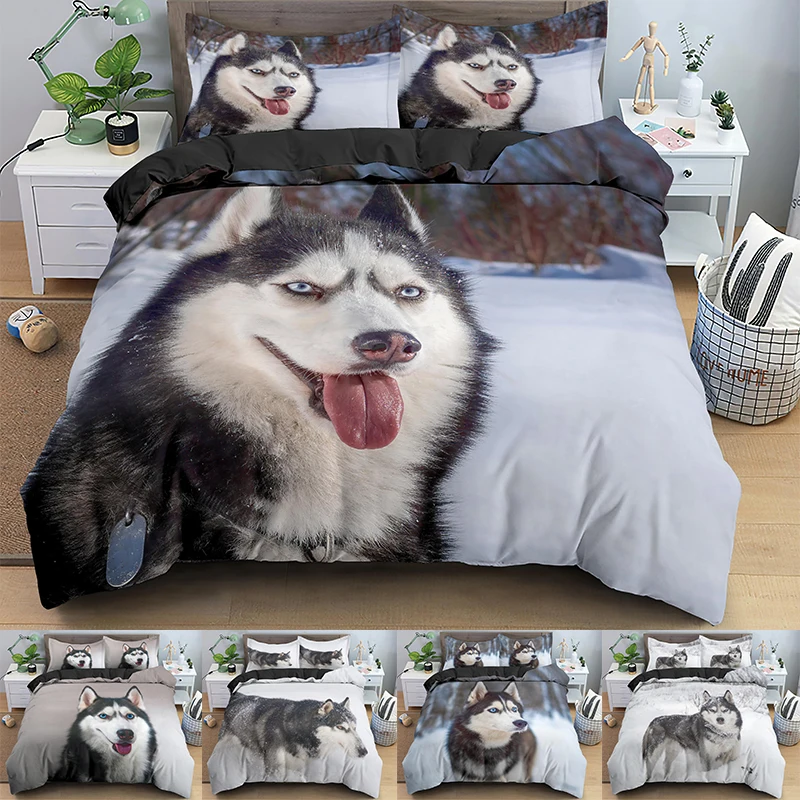 

Dog Funny Husky Bedding Set 3D Animal Cool Duvet Cover Sets Fashion Modern Luxury Comforter Covers Twin Queen King Single Size