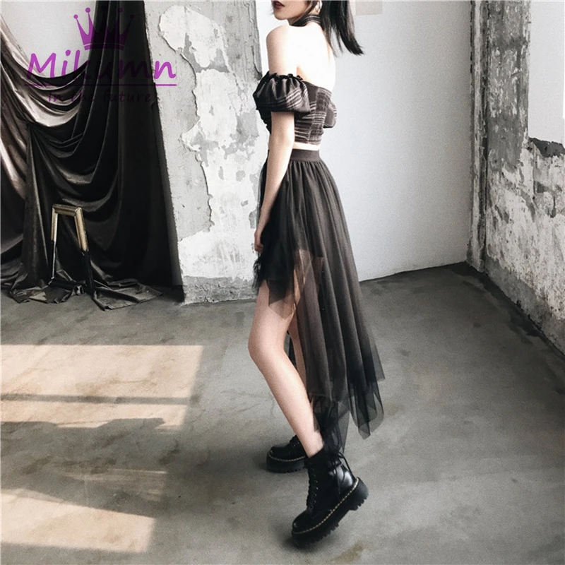 Женский Готический корсет в шотландскую клетку черно-серый укороченный с