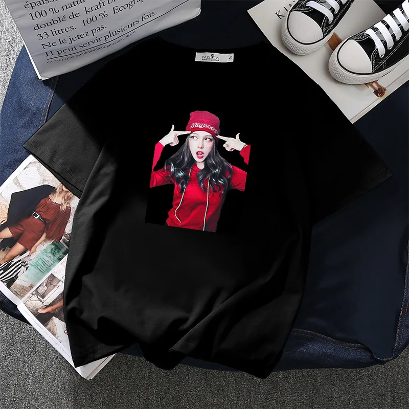 

Women T-Shirt White Print Short T Shirt Casual Solid O-neck Tees Polyester Regular Tops Women Summer girls printed tshirt L0371