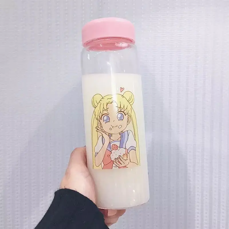 Стеклянная бутылка для воды с защитной сумкой Сейлор Мун 450 мл Мультяшные розовые