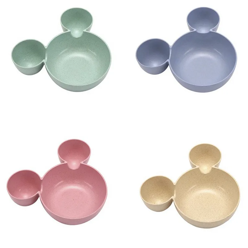 2PCS/Set Children Baby Cartoon Mouse Mickey Bowl Dishes Plate Infant Rice Feeding Bowls Plastic Snack Plate Tableware Lunch Box