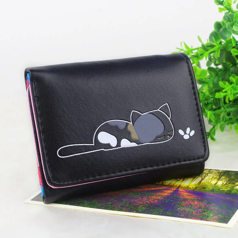 Short Black Модные женские кошельки из мягкой искусственной кожи с милым котом, женские кошельки, сумки, женские длинные клатчи, кошелек для монет, карт, кошелек с карманом - Цвет: Short Black