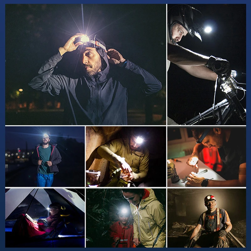 

50000LM Induction Headlamp USB Rechargeable Headlight Body Motion Sensor Head Light Waterproof Head Lamp 6 Modes Head Torch