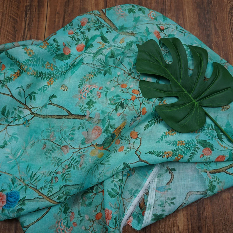 

High end natural ramie fabric Pastoral print fabrics Shirt dress DIY handmade material