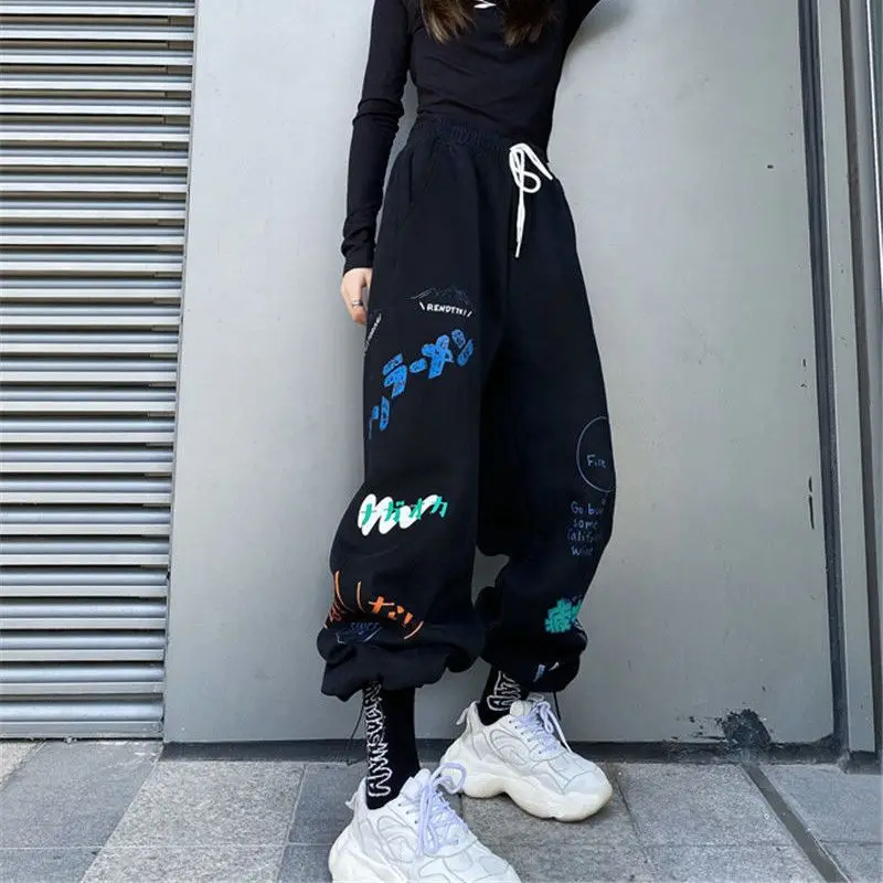 

pants men Personality Guardian Pant Women's 2021 Spring Autumn Loose Binding Feet Thin Wide Leg Hip Hop couple Casual Sweatpants