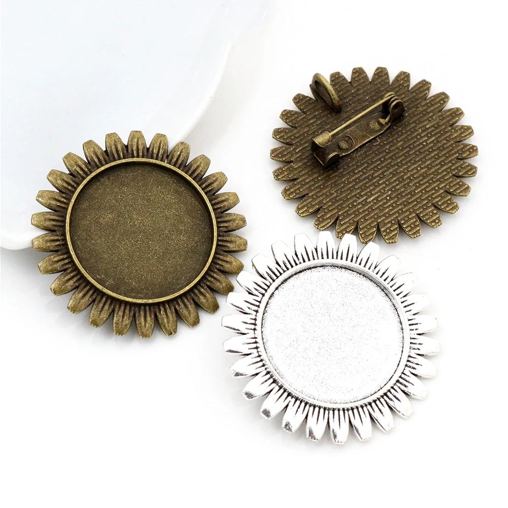 5 шт. 25 мм Внутренний размер Античная Посеребренная и бронзовая брошь цветок