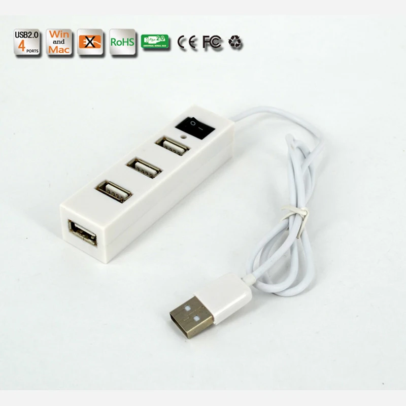 White with switch Быстрый 4 USB концентратор больше зарядки USB удлинитель Кабель с переходником для зарядного устройства с переключателем линии, чем разветвитель зарядный кабель - Цвет: White with switch