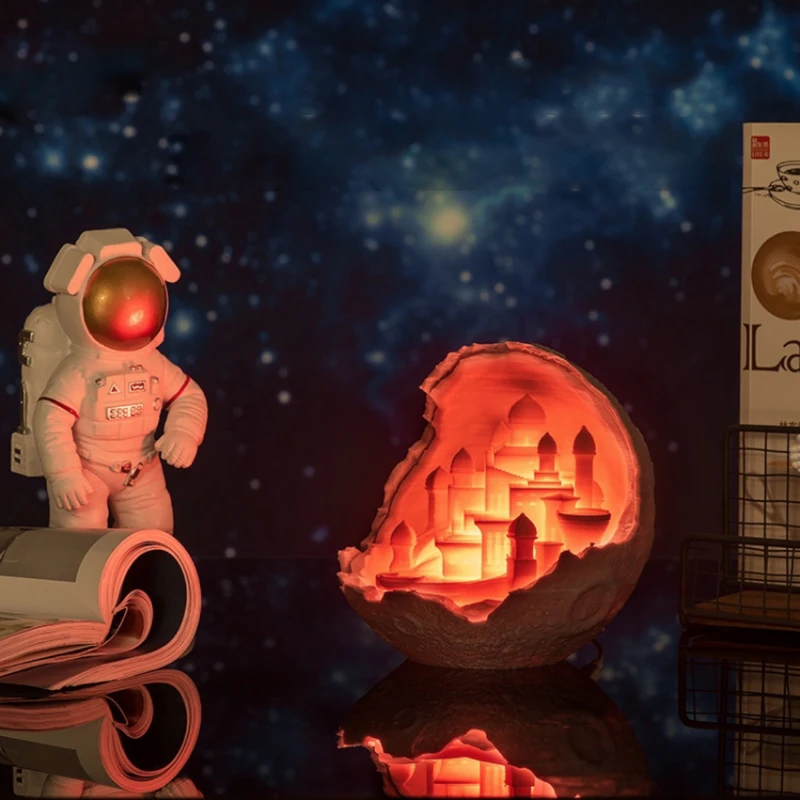 

3D Print Moon Lamp Castle Night Light Led Table Lamp Dimmable 16Colors Remote Control USB Rechargeable Bedroom Decoration Gift