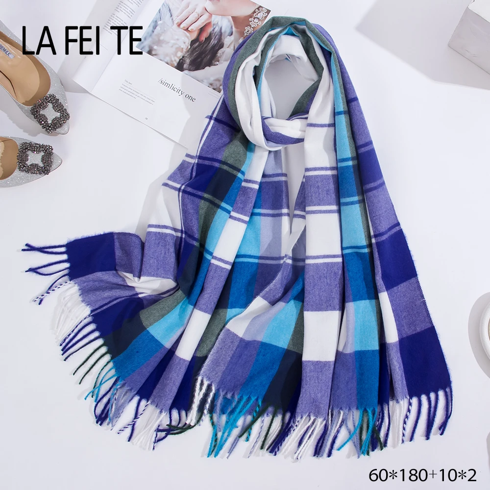 Зимний клетчатый кашемировый шарф для женщин и мужчин палантин толстый большой