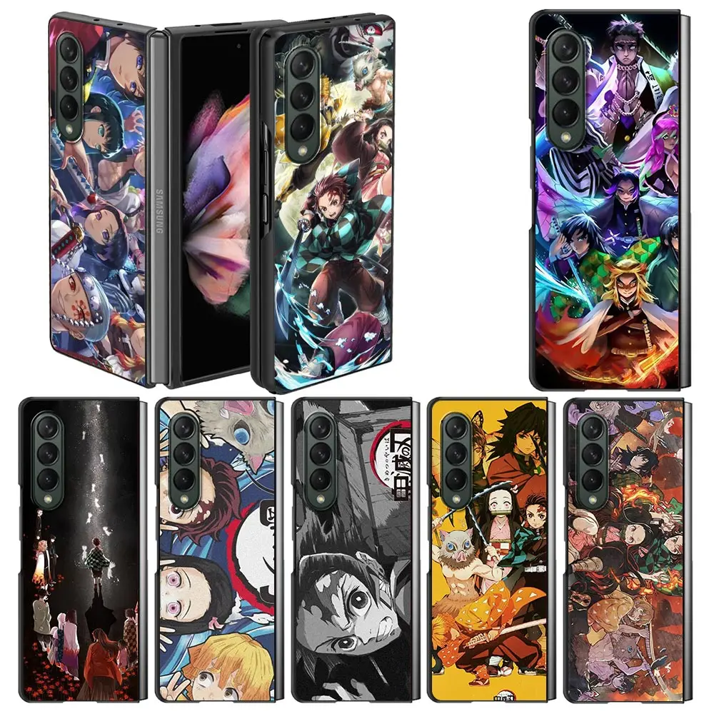 

Case For Samsung Galaxy Z Fold 3 Black Hard Phone Cover Z Fold3 5G Shockproof Bumper ZFold 3 Shell Fundas Demon Slayer Anime Sac