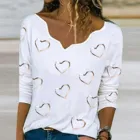 Блузка Женская обтягивающая белая, с принтом сердца, с асимметричным вырезом, длинным рукавом, 40 #
