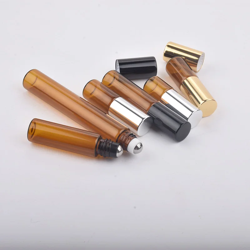 50pcs/lot 1ml 2ml 3ml 5ml 10ml Amber Glass Roll on Bottles Doterra Containers Sample Test Essential Oil Vials with Roller Ball