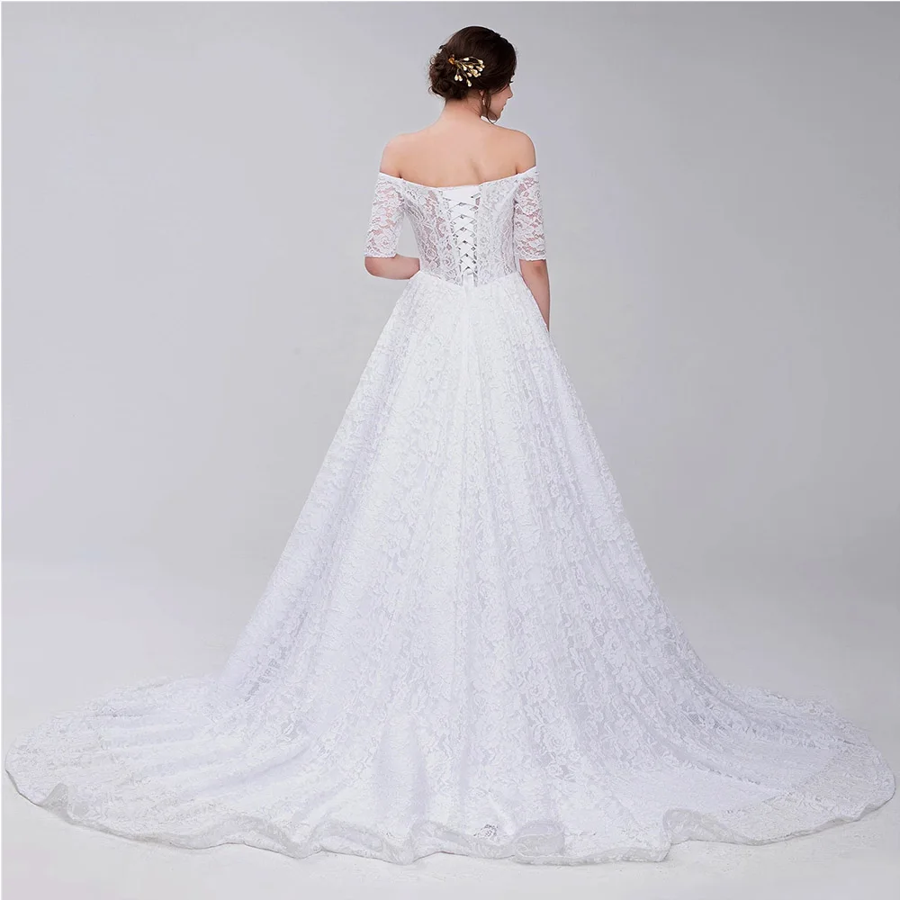 

New Coming Boho Lace Corset Wedding 2019 Cheap Abiti Da Sposa Sexy Illusion Bodice Off Shoulder Bridal Gowns