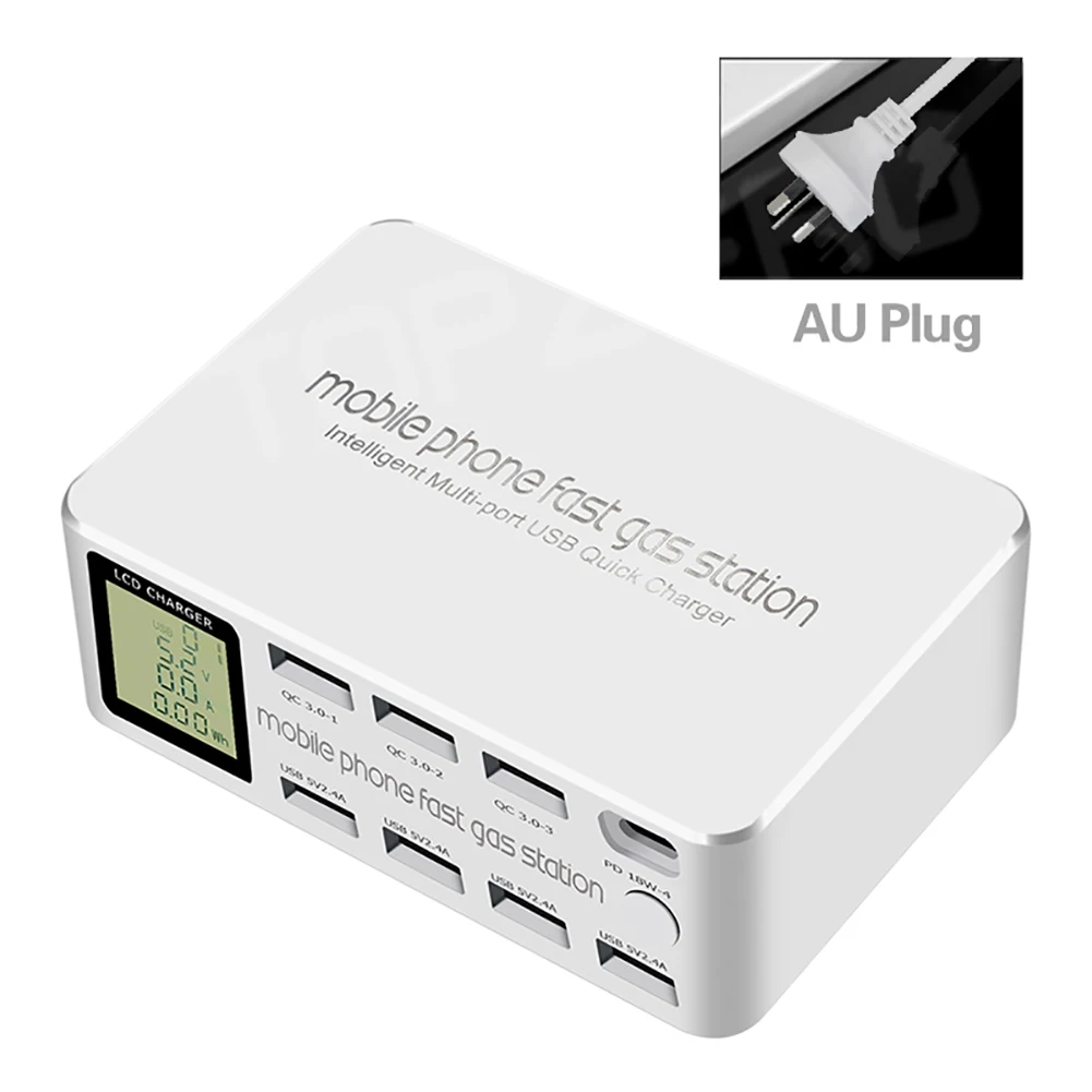 

8 Ports Qc3.0 Pd3.0 Multi Usb Charging Station Usb Smartphones Quick Charger Lcd Digital Display Fast Charger For Iphone phone