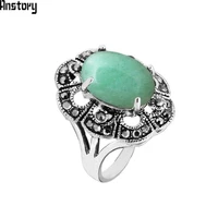 oval natural jades rings for women vintage look antique silver plated rhinestone plum flower ring fashion jewelry tr693