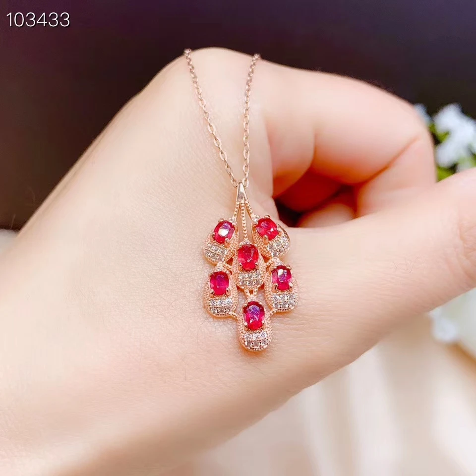 Изысканный кулон с красным Рубином серебро 925 пробы ожерелье для женщин на