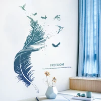 creative stickers blue feather wall sticker bedroom decor sofa background self adhesive wall decor room decoration for home
