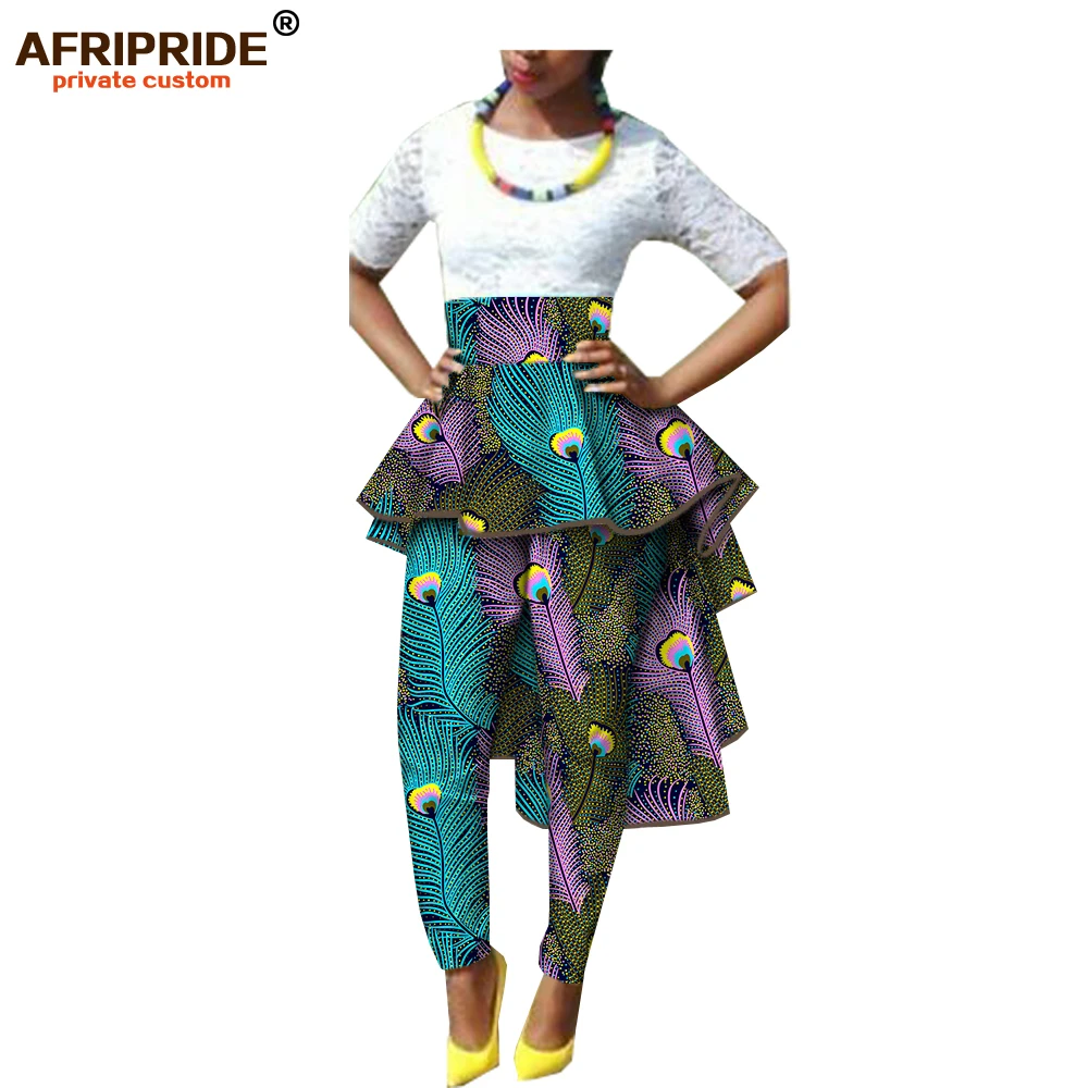 Осенние женские африканские брюки AFRIPRIDE, Индивидуальные Женские повседневные брюки длиной до щиколотки с оборками, батик, хлопок, A722110 - Цвет: 544-6