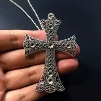 large detailed silver color cross pendant necklace gothic jewellery fashion charm 2020 new delicacy beautiful women gift