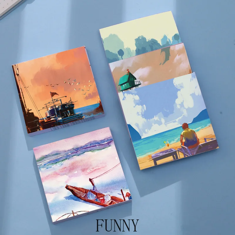 

90 Sheets Creative Scenery Oil Painting Memo Pad Sticky Notes Bookmarks Notepaper Self-stick Tab School Supplies Stationary