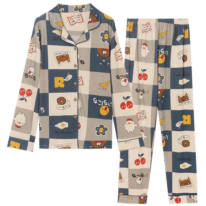 

Long sleeve women's pajama sets korean style cotton with button home clothes loose fashion sleepwear