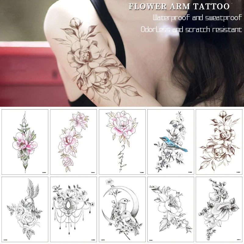 

New style flower arm tattoo stickers men and women waterproof half-arm chest thigh simulation tattoo big picture color stickers