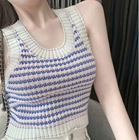 knitted contrast striped vest womens summer sleeveless inner 2021 new vest for outwear womens y2k tops korean fashion clothing