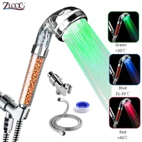 zloog new large size 3 color changing led anion spa shower head temperature control high pressure bathroom shower head with hose