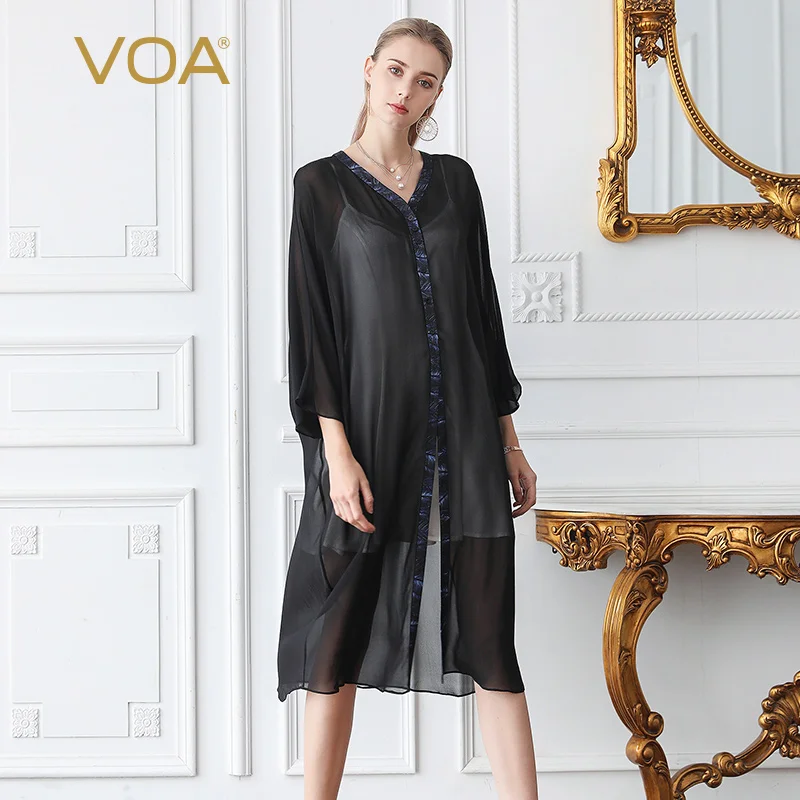 Шелковый светильник VOA с тонким рукавом-реглан из жоржета однобортный