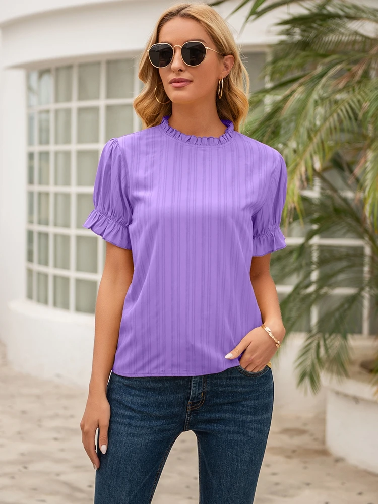 

Short Puff Sleeve Top Blouse Women Elegant 2021 Summer Clothing Casual Wear Lolita Style Solid Color Tops And Blouses For Ladies