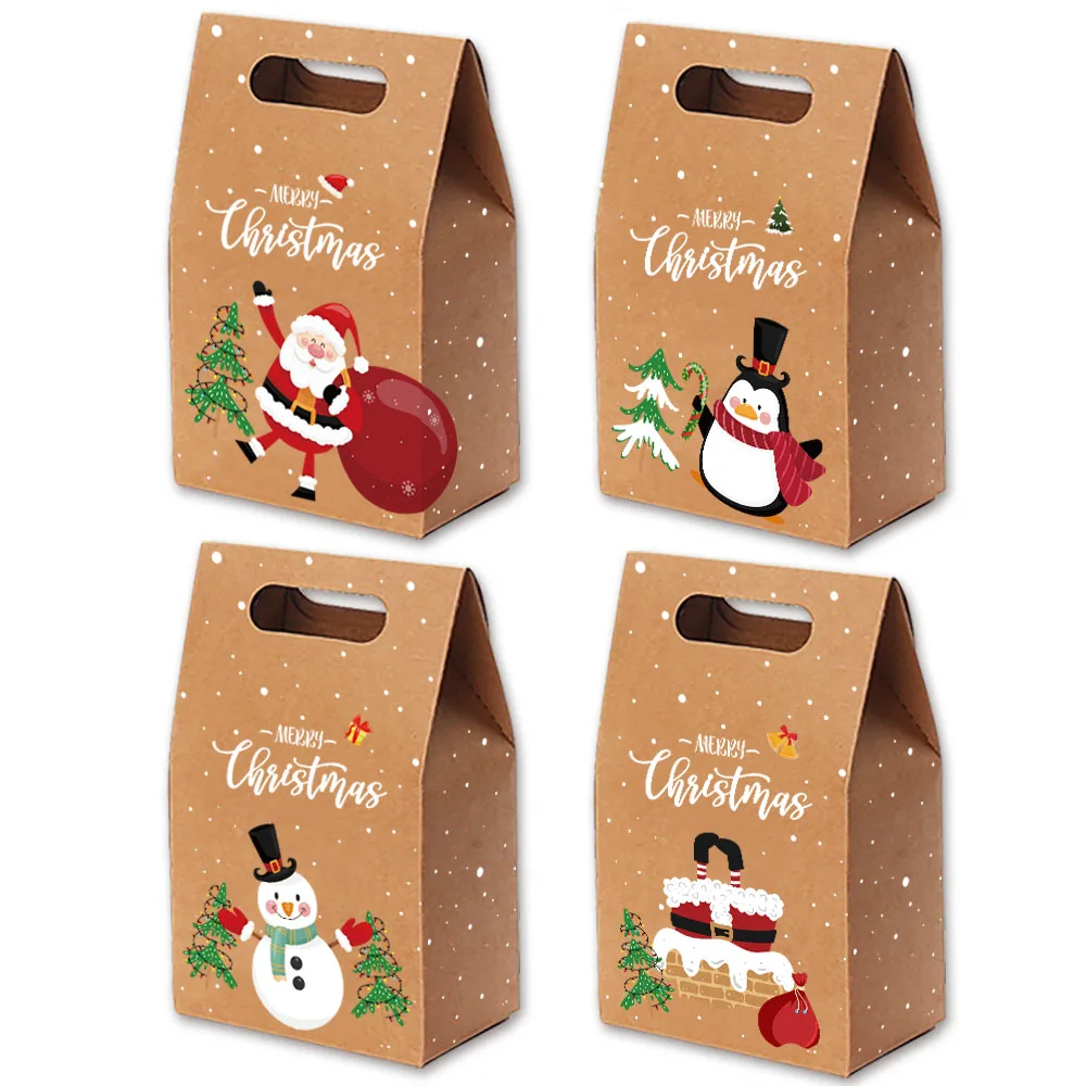 

Коричневый Рождественский пакет из крафт-бумаги, коробка для печенья и конфет, праздничное украшение для торта, нового года