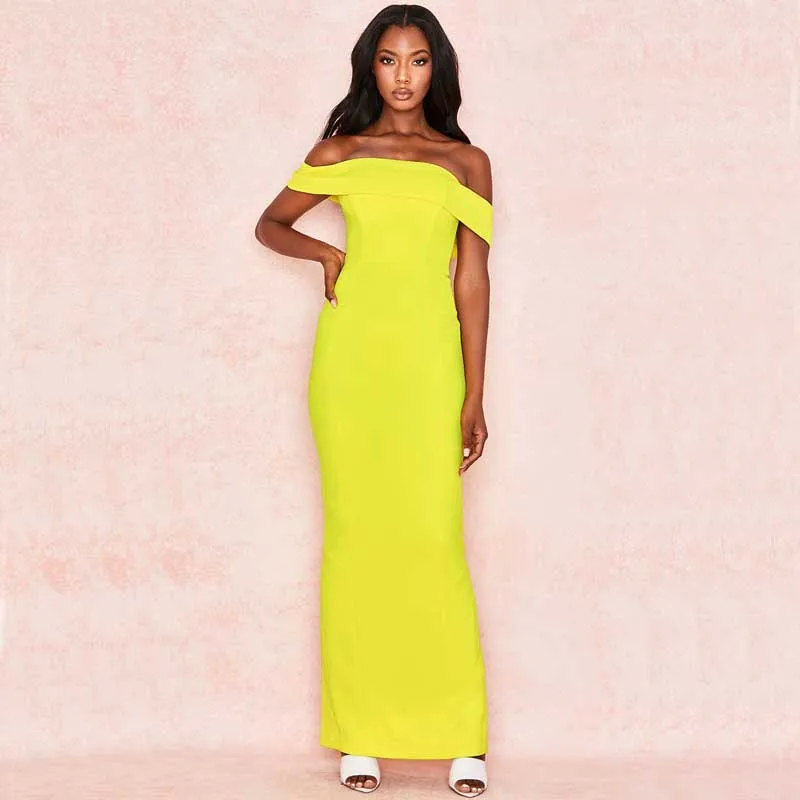 Женское платье с воротником лодочкой желтое длинное повседневное Бандажное для