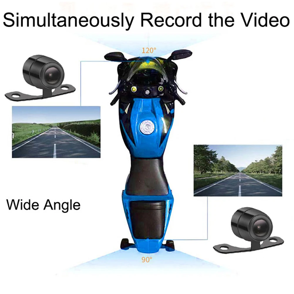 

Motorcycle Dash Cam 1080P HD Dual Lens Front Rear Driving Recorder DVR Camera with 2" Display Loop Recording Parking Monitoring