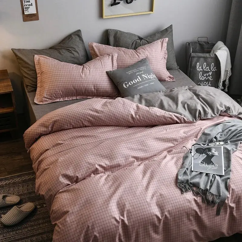 

3/4 piece solid color bedding set, bedroom decoration quilt cover for girls AB side quilt cover 2022 queen king size bedding